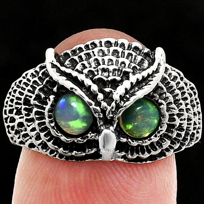 Owl - Ethiopian Opal Ring size-9 EXR04478 R-1022, 4x4 mm