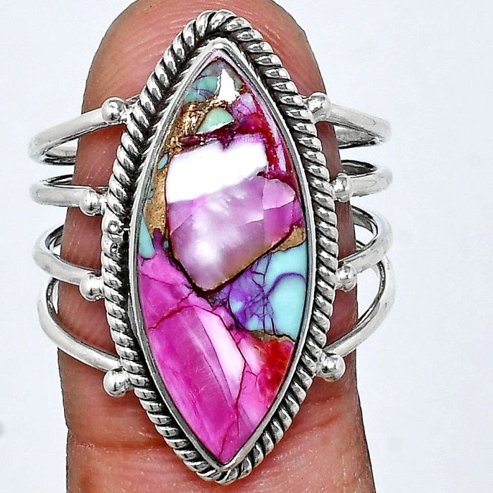 Kingman Pink Dahlia Turquoise Ring size-8.5 EXR04483 R-1010, 9x23 mm