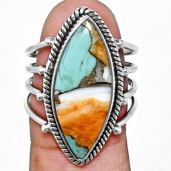 Spiny Oyster Turquoise Ring size-8 EXR04487 R-1010, 10x24 mm