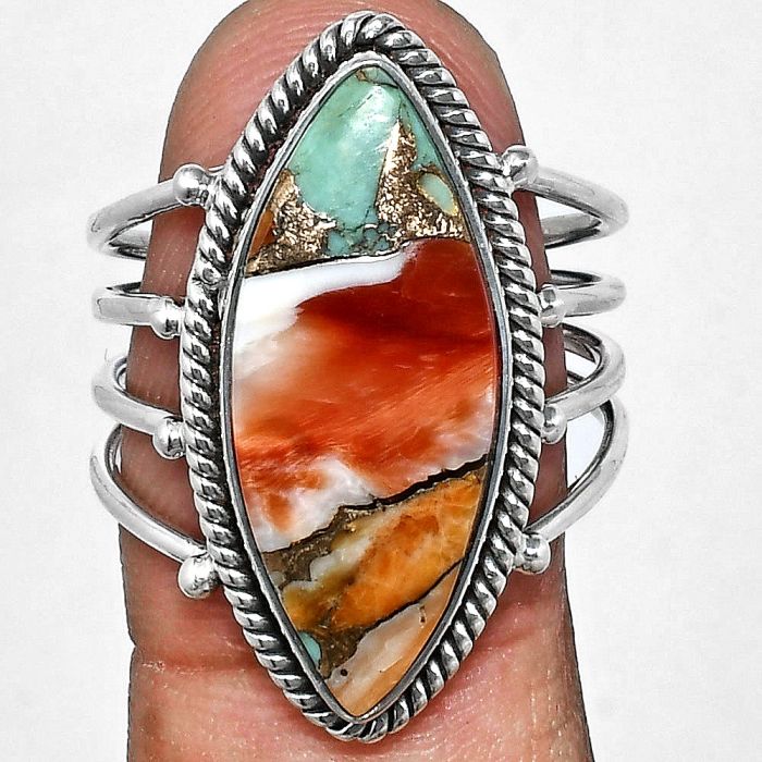 Spiny Oyster Turquoise Ring size-8.5 EXR04494 R-1010, 10x24 mm