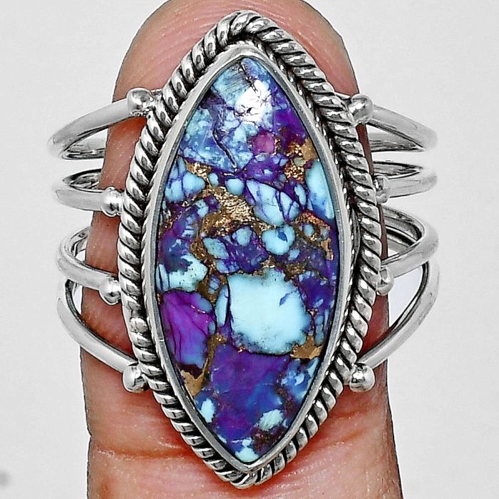 Kingman Purple Dahlia Turquoise Ring size-10 EXR04496 R-1010, 11x22 mm