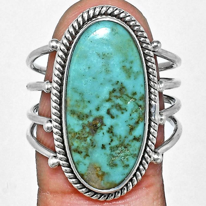 Natural Rare Turquoise Nevada Aztec Mt Ring size-9 EXR04498 R-1010, 10x22 mm