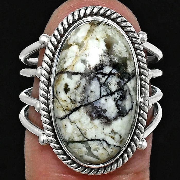 Authentic White Buffalo Turquoise Nevada Ring size-7 EXR04503 R-1010, 11x19 mm