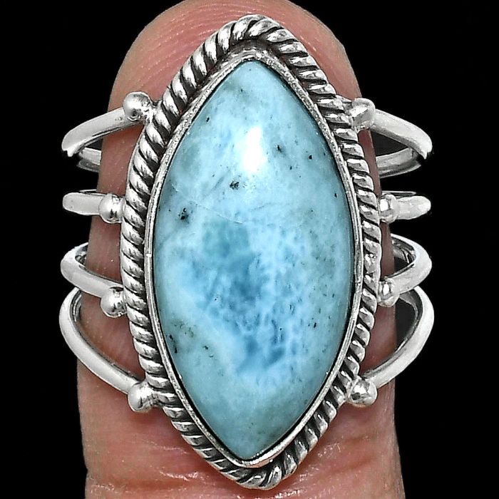 Larimar (Dominican Republic) Ring size-7.5 EXR04505 R-1010, 11x21 mm