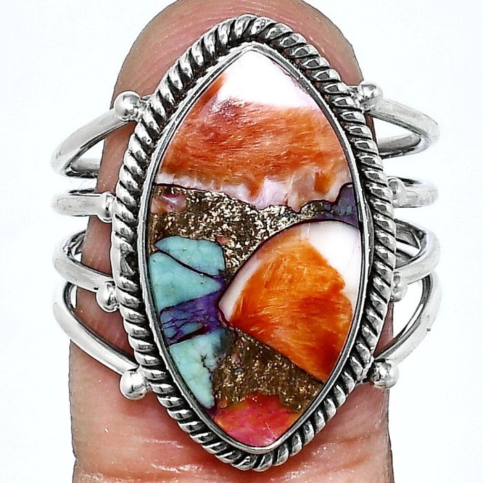 Kingman Orange Dahlia Turquoise Ring size-8.5 EXR04509 R-1010, 11x21 mm