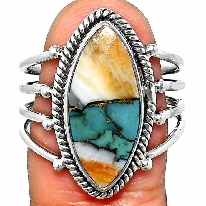 Spiny Oyster Turquoise Ring size-9 EXR04511 R-1010, 9x20 mm