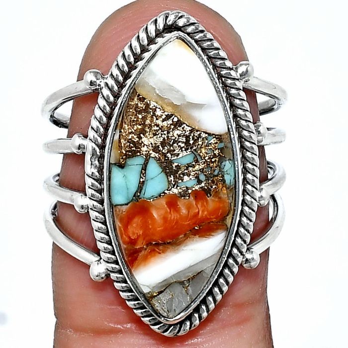 Spiny Oyster Turquoise Ring size-7 EXR04515 R-1010, 10x21 mm