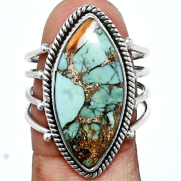 Spiny Oyster Turquoise Ring size-9 EXR04517 R-1010, 11x24 mm