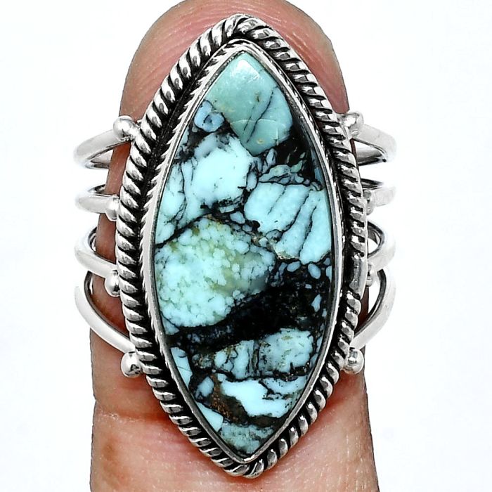 Lucky Charm Tibetan Turquoise Ring size-8 EXR04521 R-1010, 12x24 mm