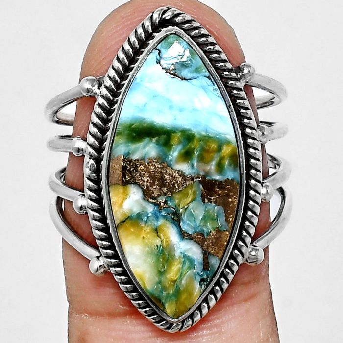 Spiny Oyster Turquoise Ring size-7.5 EXR04522 R-1010, 11x23 mm