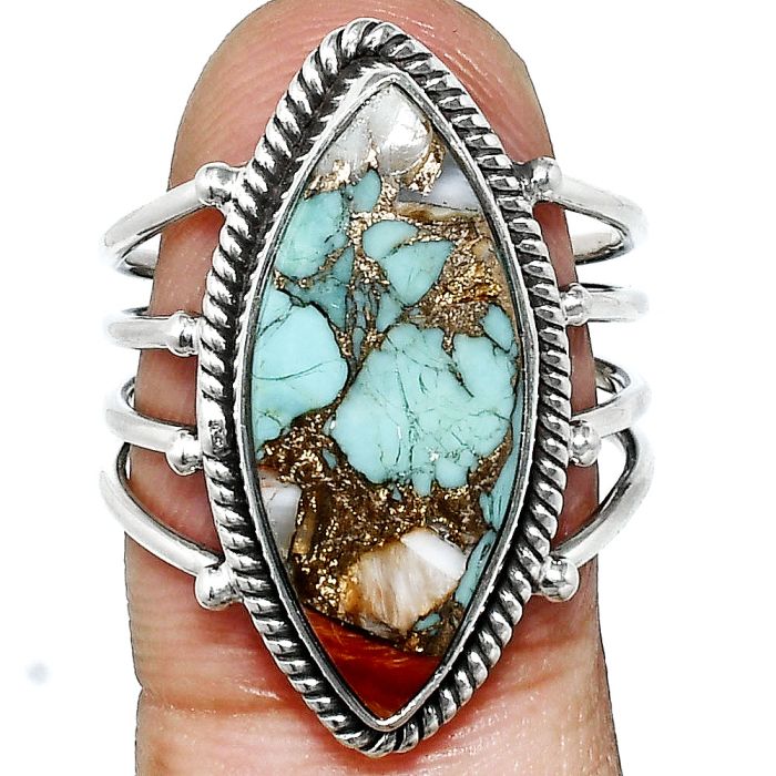 Spiny Oyster Turquoise Ring size-7.5 EXR04523 R-1010, 10x22 mm