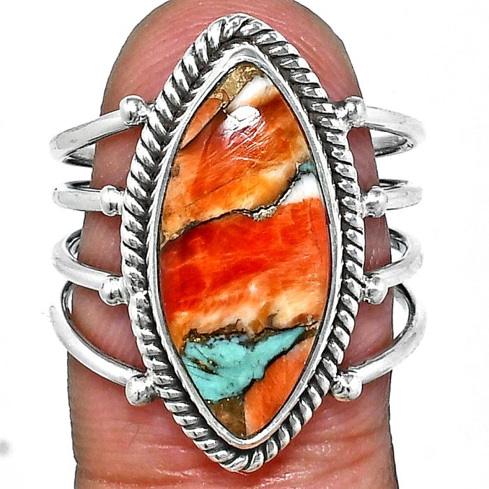 Spiny Oyster Turquoise Ring size-8 EXR04525 R-1010, 9x20 mm