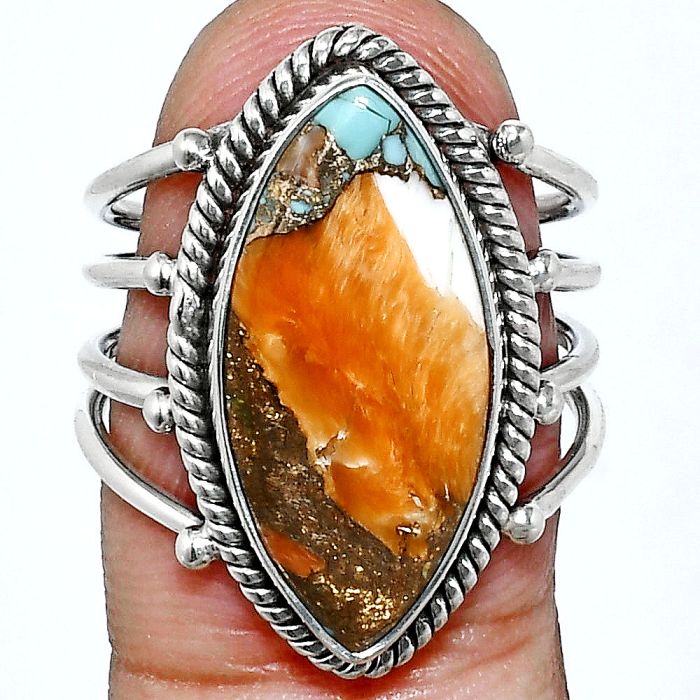 Spiny Oyster Turquoise Ring size-6.5 EXR04528 R-1010, 10x21 mm