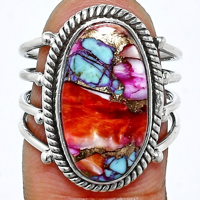 Kingman Orange Dahlia Turquoise Ring size-7 EXR04530 R-1010, 10x18 mm