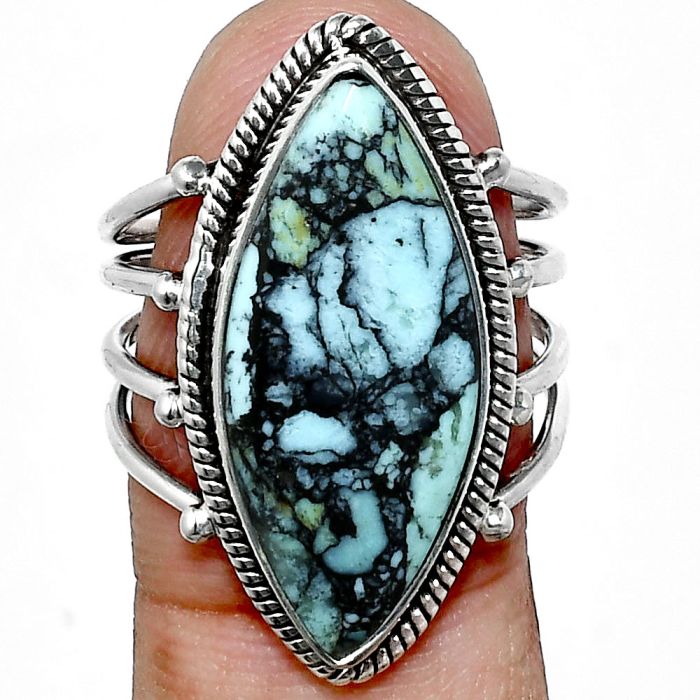 Lucky Charm Tibetan Turquoise Ring size-7.5 EXR04531 R-1010, 11x24 mm