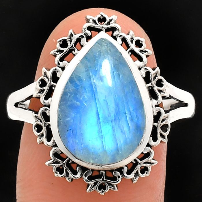 Rainbow Moonstone Ring size-9.5 EXR04580 R-1114, 11x15 mm