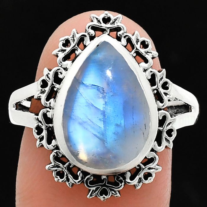 Rainbow Moonstone Ring size-9 EXR04584 R-1114, 11x15 mm