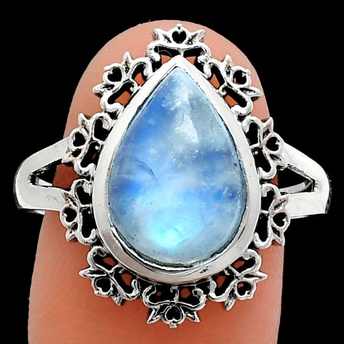 Rainbow Moonstone Ring size-9.5 EXR04588 R-1114, 11x15 mm