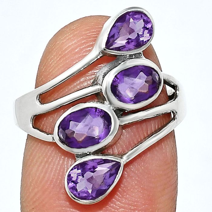 Amethyst Ring size-8 EXR04773 R-1053, 6x4 mm