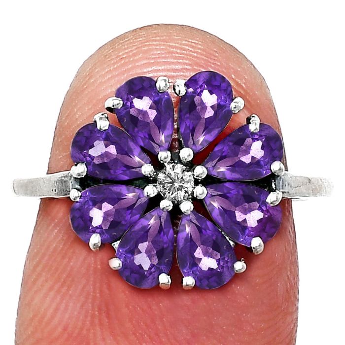 African Amethyst and Moissanite Ring size-7 EXR04811 R-1031, 3x5 mm