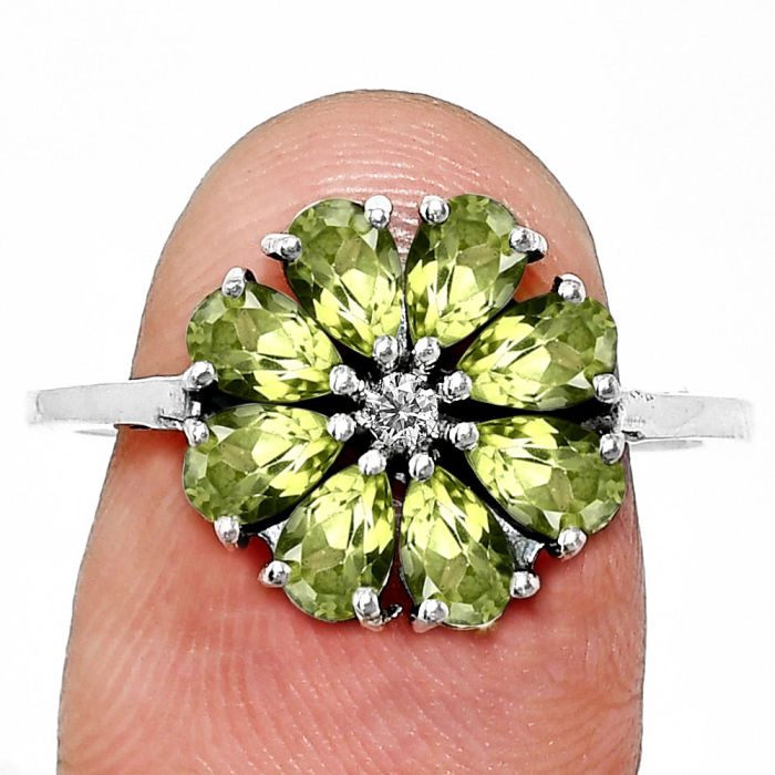 Peridot and Moissanite Ring size-9 EXR04839 R-1031, 3x5 mm