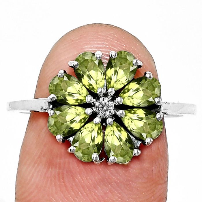 Peridot and Moissanite Ring size-7 EXR04840 R-1031, 3x5 mm