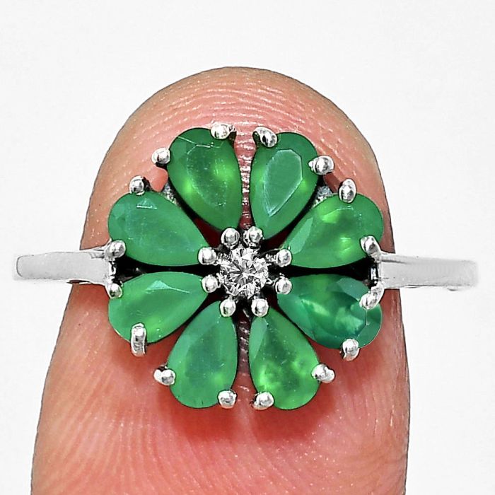 Green Onyx and Moissanite Ring size-7 EXR04872 R-1031, 3x5 mm