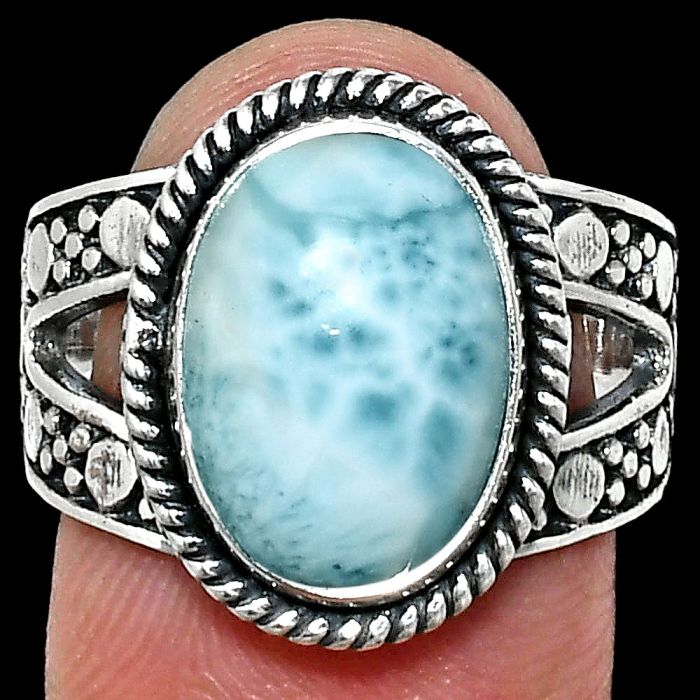 Larimar (Dominican Republic) Ring size-8 EXR04914 R-1732, 10x14 mm