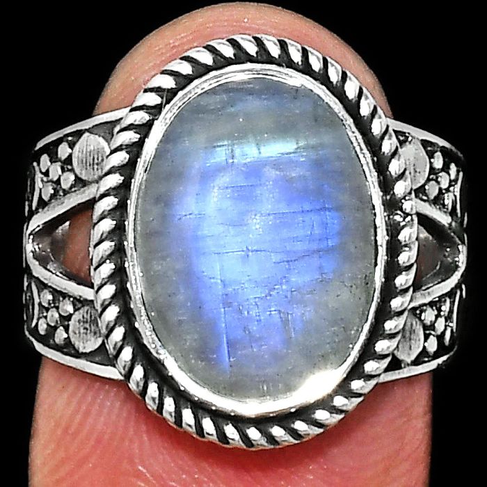 Rainbow Moonstone Ring size-7 EXR04916 R-1732, 10x14 mm