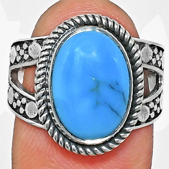 Natural Turquoise Morenci Mine Ring size-7 EXR04920 R-1732, 10x14 mm