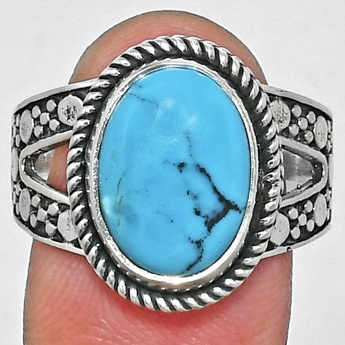 Natural Turquoise Morenci Mine Ring size-10 EXR04922 R-1732, 10x14 mm