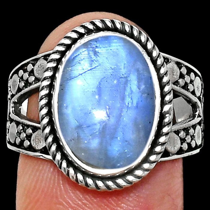 Rainbow Moonstone Ring size-9 EXR04945 R-1732, 10x14 mm