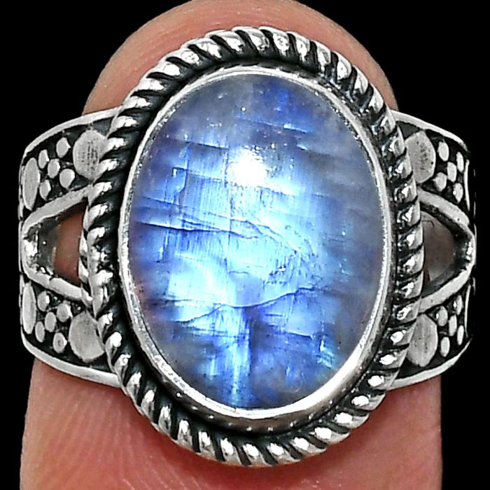 Rainbow Moonstone Ring size-7 EXR04949 R-1732, 10x14 mm