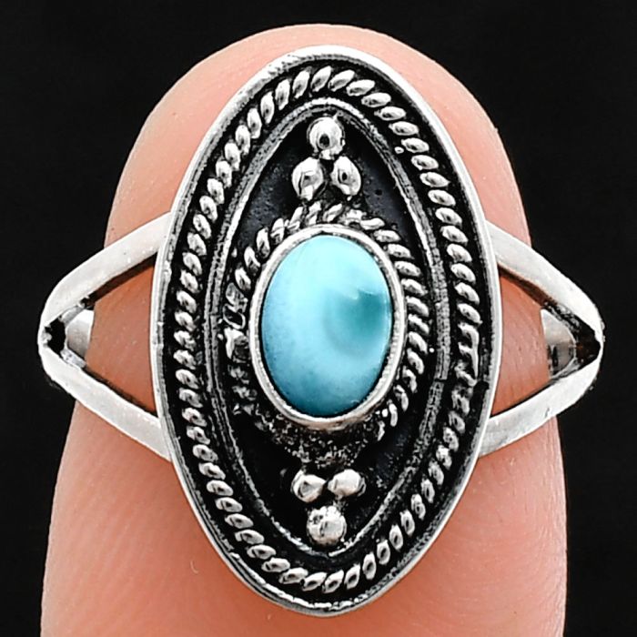 Larimar (Dominican Republic) Ring size-7 EXR04993 R-1258, 6x4 mm