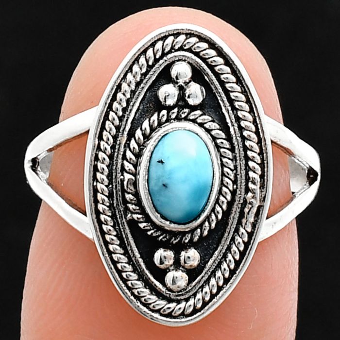 Larimar (Dominican Republic) Ring size-7 EXR04994 R-1258, 6x4 mm