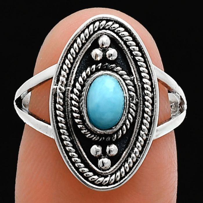 Larimar (Dominican Republic) Ring size-7 EXR05000 R-1258, 6x4 mm