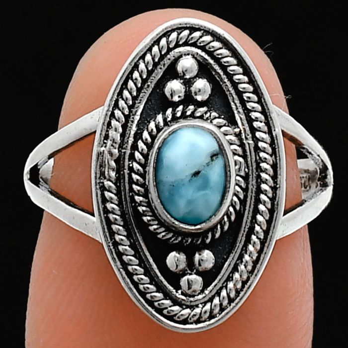 Larimar (Dominican Republic) Ring size-7 EXR05008 R-1258, 6x4 mm