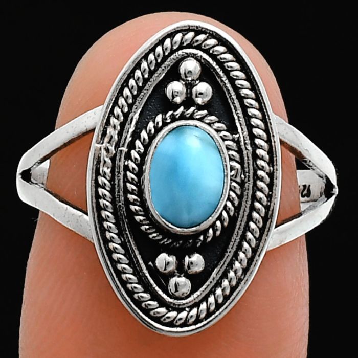 Larimar (Dominican Republic) Ring size-7.5 EXR05009 R-1258, 6x4 mm