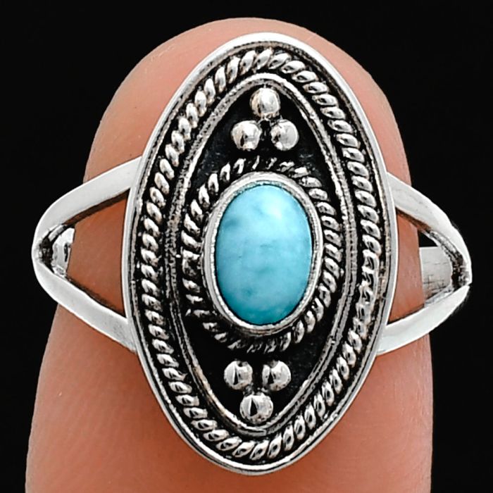 Larimar (Dominican Republic) Ring size-7 EXR05011 R-1258, 6x4 mm