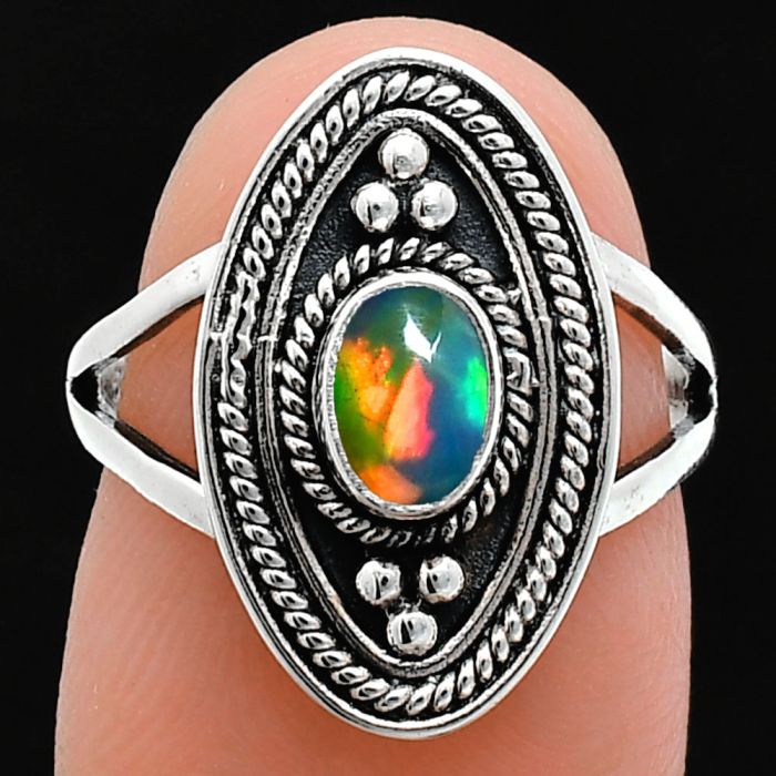 Ethiopian Opal Ring size-6 EXR05034 R-1258, 6x4 mm