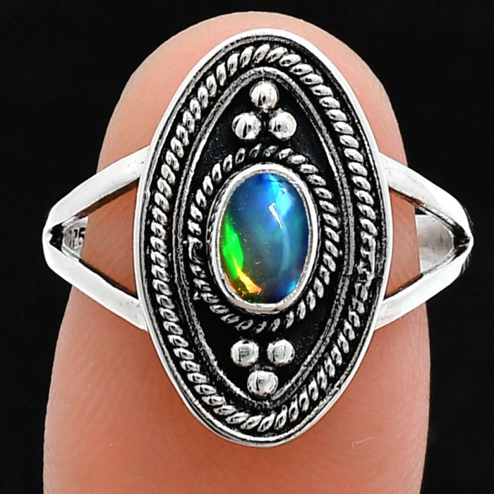 Ethiopian Opal Ring size-8 EXR05038 R-1258, 6x4 mm