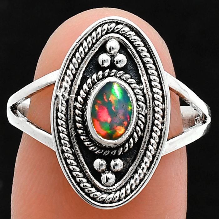 Ethiopian Opal Ring size-9 EXR05042 R-1258, 6x4 mm