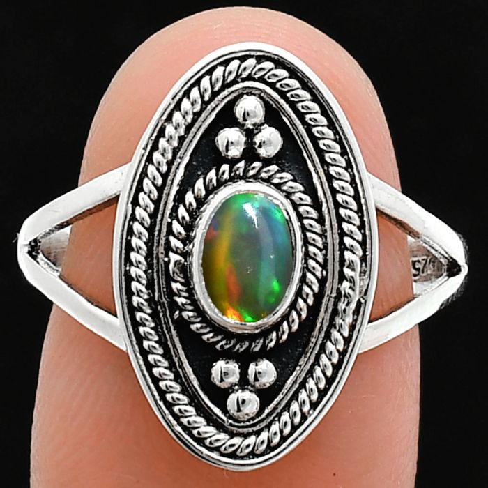 Ethiopian Opal Ring size-9 EXR05046 R-1258, 6x4 mm