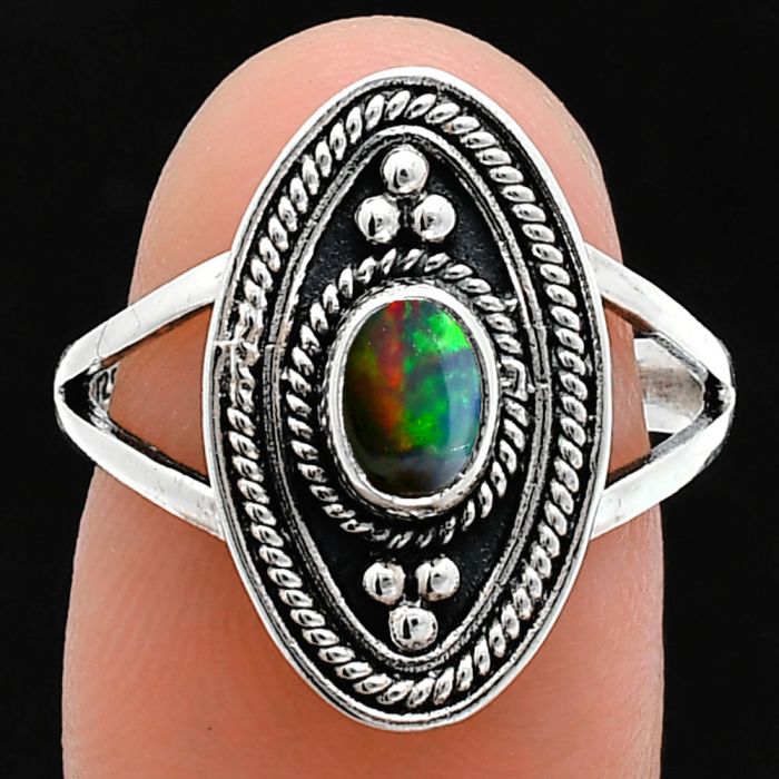 Chalama Black Opal Ring size-8 EXR05052 R-1258, 6x4 mm