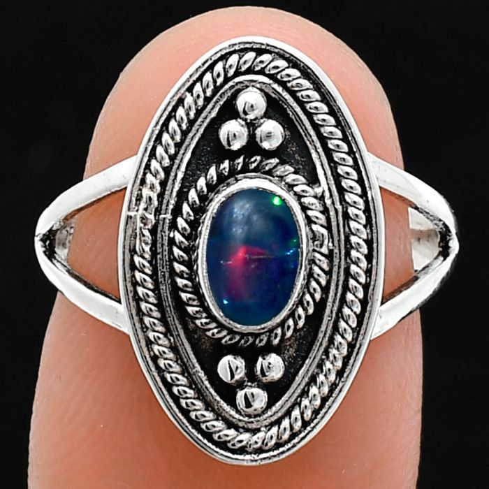 Chalama Black Opal Ring size-7 EXR05053 R-1258, 6x4 mm