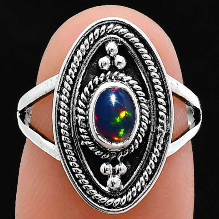 Chalama Black Opal Ring size-6 EXR05054 R-1258, 6x4 mm