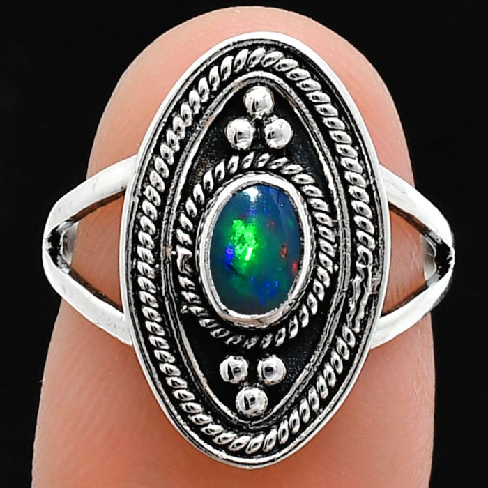 Chalama Black Opal Ring size-6 EXR05055 R-1258, 6x4 mm