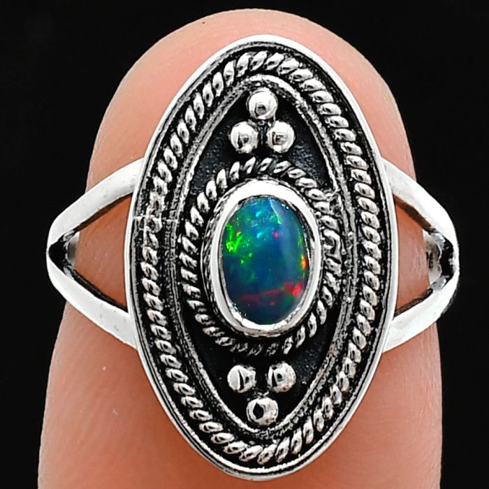 Chalama Black Opal Ring size-6 EXR05056 R-1258, 6x4 mm