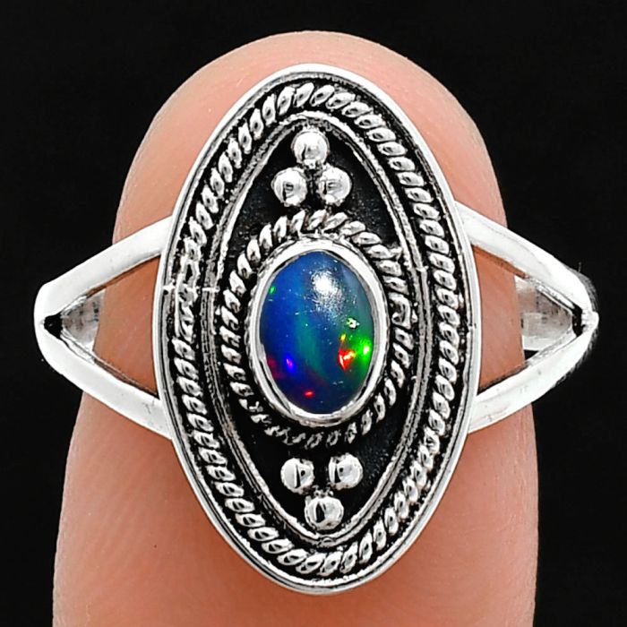 Chalama Black Opal Ring size-8.5 EXR05057 R-1258, 6x4 mm