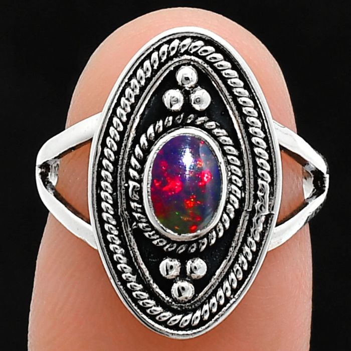 Chalama Black Opal Ring size-6 EXR05058 R-1258, 6x4 mm